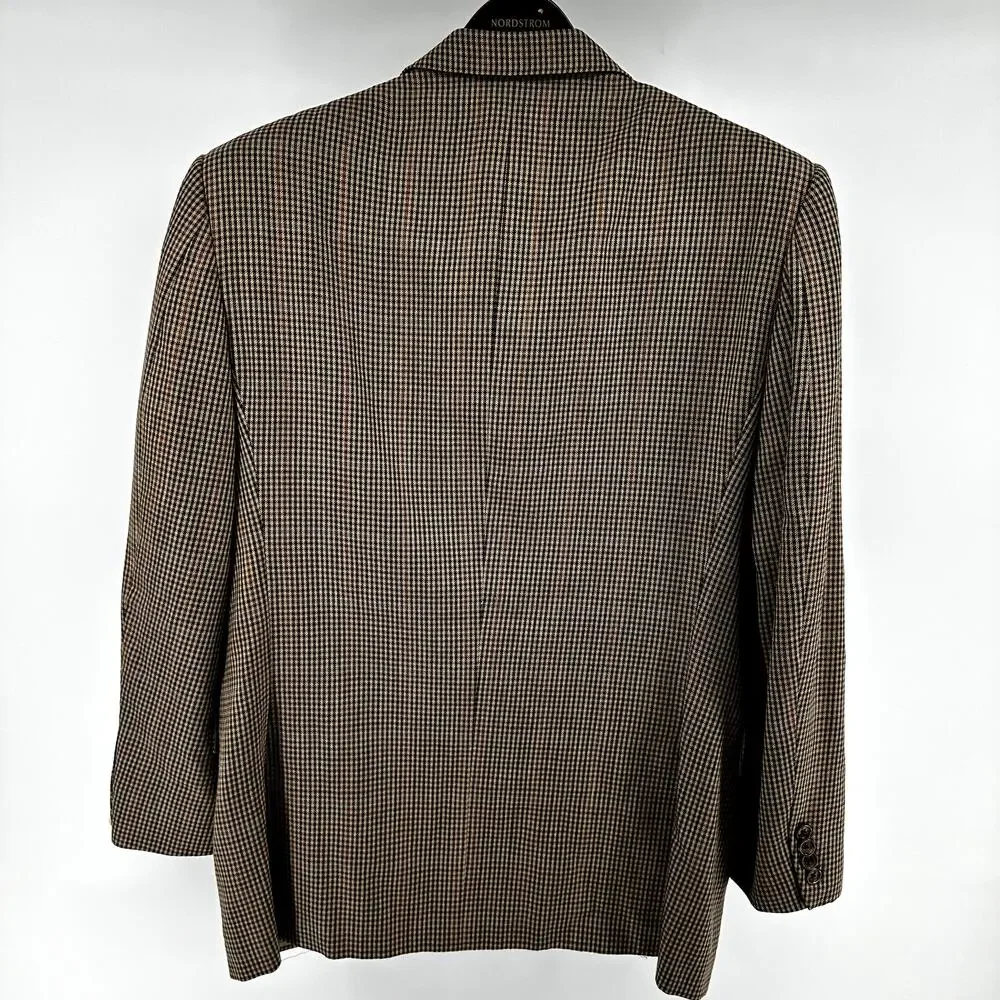 Burberry Bond Street Suit Jacket Houndstooth Notch Lapel Formal Wool Silk Tan 50